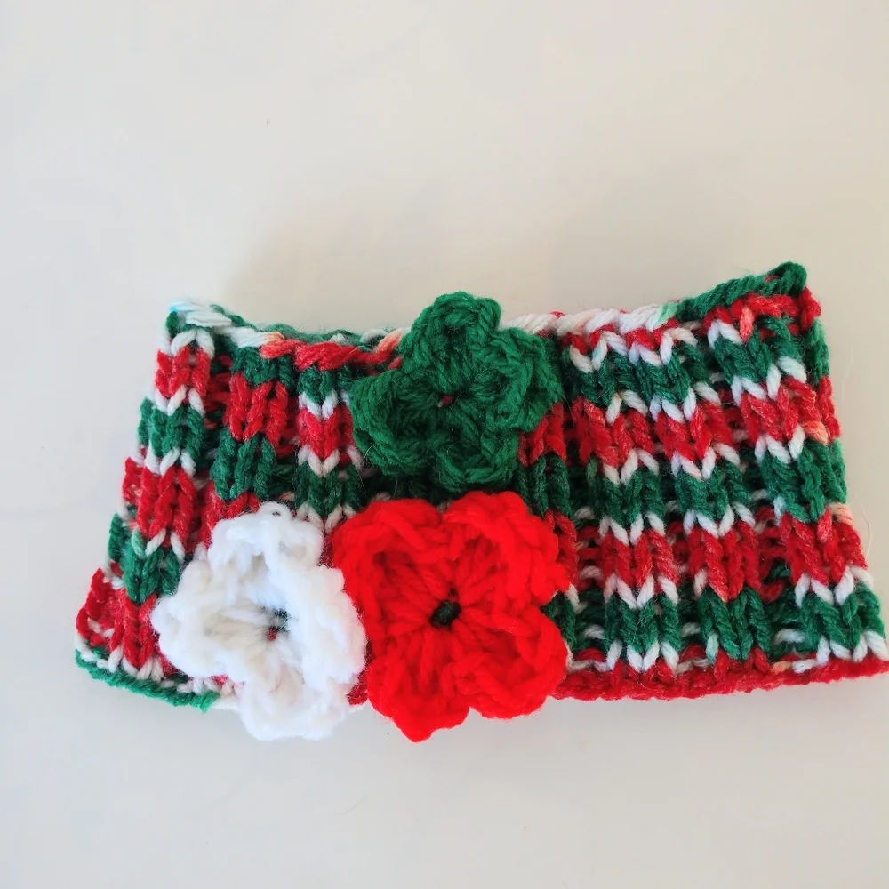 Pet Dog Collar Cover Hand Crafted Large Christmas Red White Green Accessory